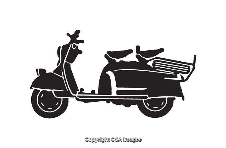 Vintage Scooter Illustration in Black and White Line Art Style