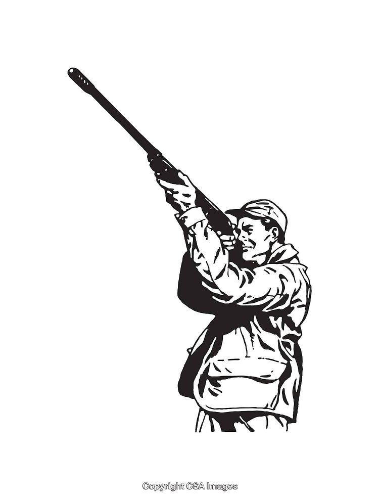 Hunter Aiming with Rifle in Black and White Line Art Illustration
