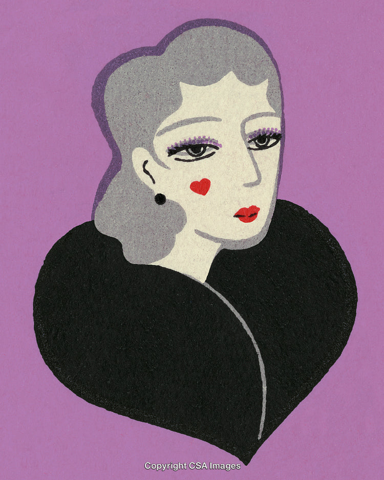 Artistic Portrait of a Woman on a Purple Background with Heart Detail