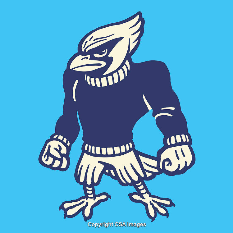 Vintage Blue Bird Mascot Illustration with Blue Background