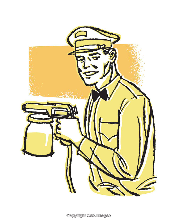 Retro Styled Illustration of Worker with Spray Paint Tool