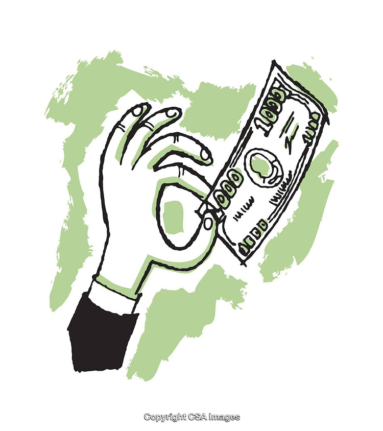 Illustration of Hand Holding Money with Green Background