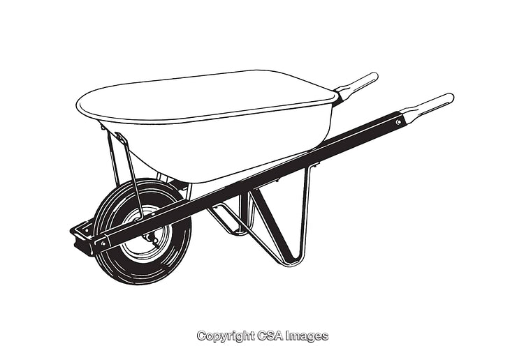 Black and White Line Art Illustration of a Wheelbarrow
