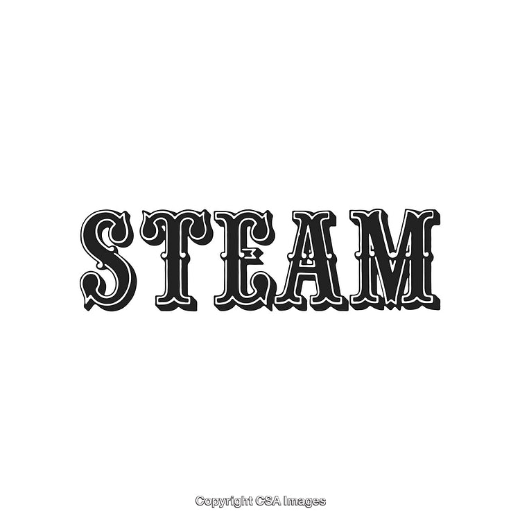 Vintage Style Typography of the Word 'Steam' in Retro Black-and-White Design
