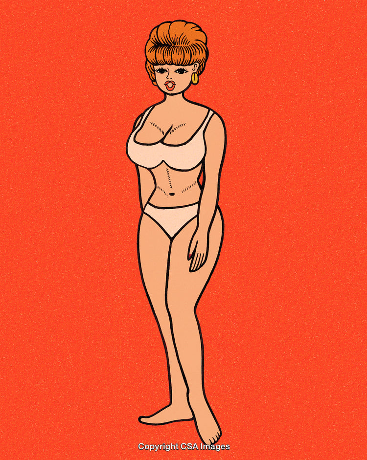 Retro Illustration of Stylish Woman in Underwear on Colorful Background