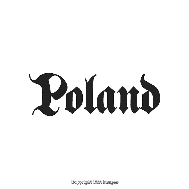 Poland in Traditional Gothic Style Font on White Background