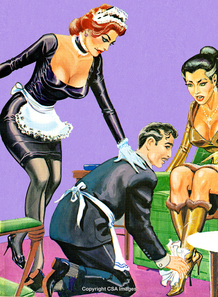 Classic Styled Illustration Depicting Elegant Characters in a Retro Romantic Situation
