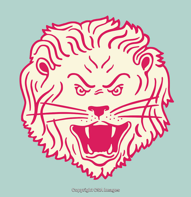 Bold Line Art Illustration of a Fierce Roaring Lion Face