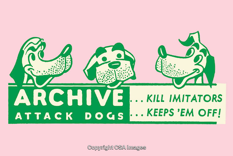 Retro Style Artwork With Playful Cartoon Dogs and Witty Text in Bold Colors