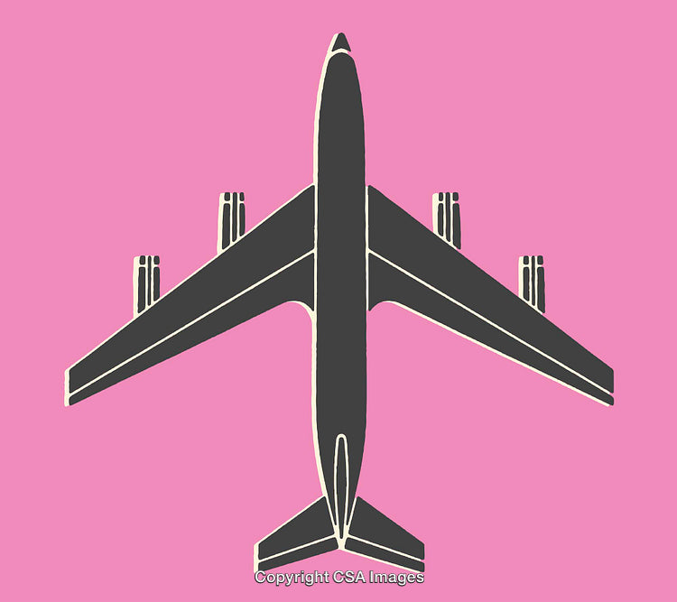 Flat Illustration of a Passenger Airplane on a Pink Background