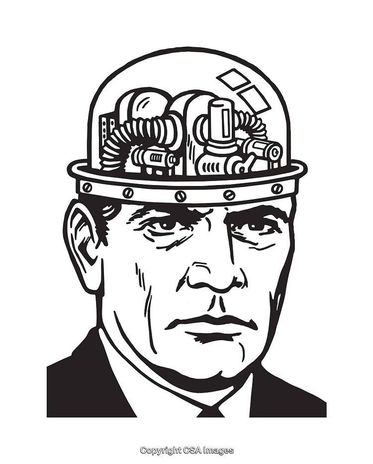 Black And White Line Art of Futuristic Mechanical Brain Concept