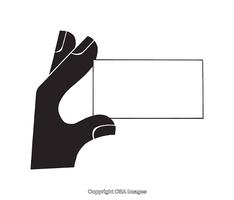 Black and White Line Art of a Hand Holding a Blank Card