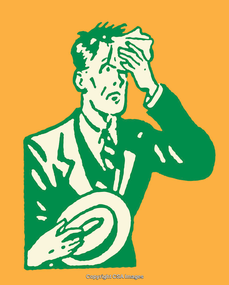 Retro Illustration of a Concerned Man in Colorful Styling