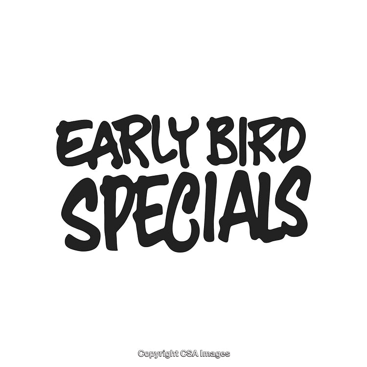 Exciting Banner Highlighting Early Bird Specials in Bold Typography