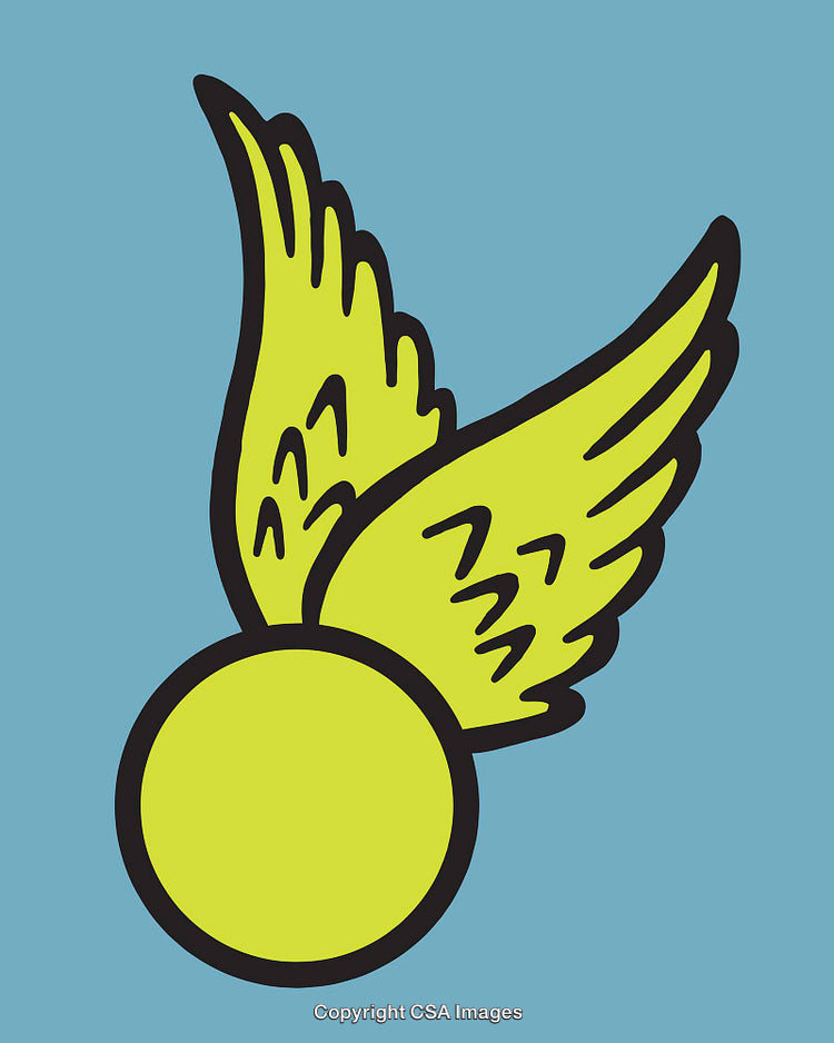 Bright Yellow Winged Ball Illustration with Blue Background