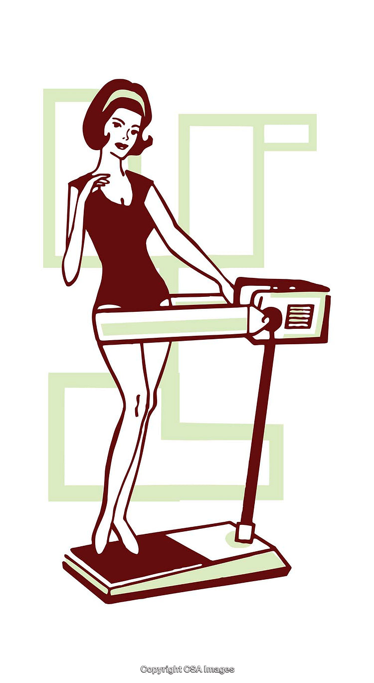 Retro Illustration of a Woman Using a Vibrating Exercise Machine