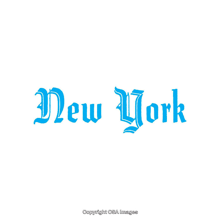 Blue Gothic "New York" Typography on White Background