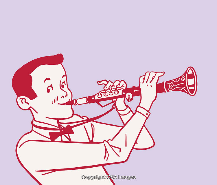 Retro Styled Illustration of a Musician Playing a Clarinet