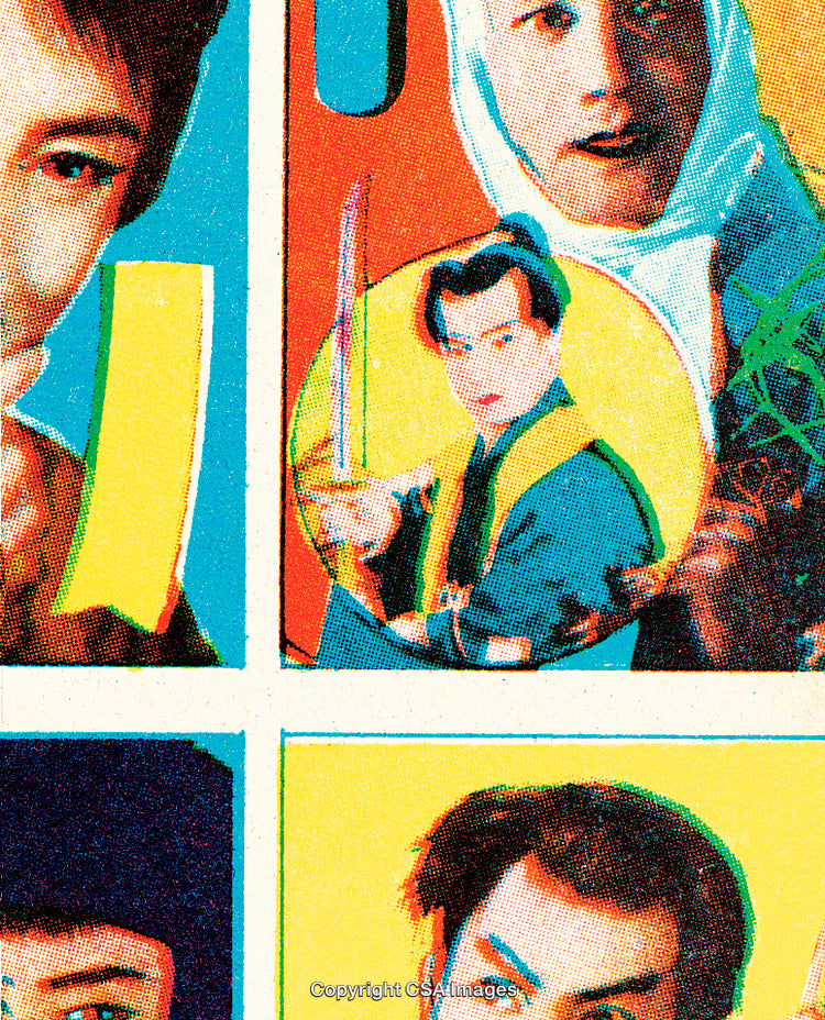 Colorful Retro Collage Featuring Stylized Vintage Portrait Illustrations
