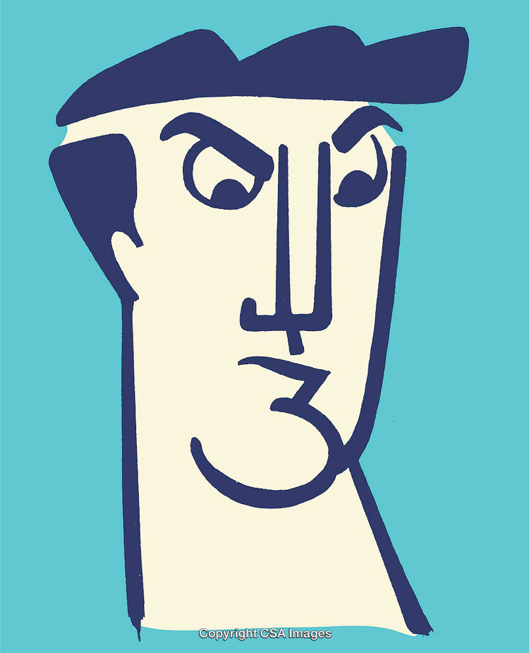 Abstract Line Art Portrait of Stern Face in Minimalist Style