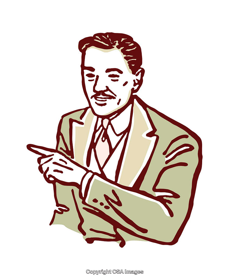 Vintage Illustration of a Man in Business Attire Pointing