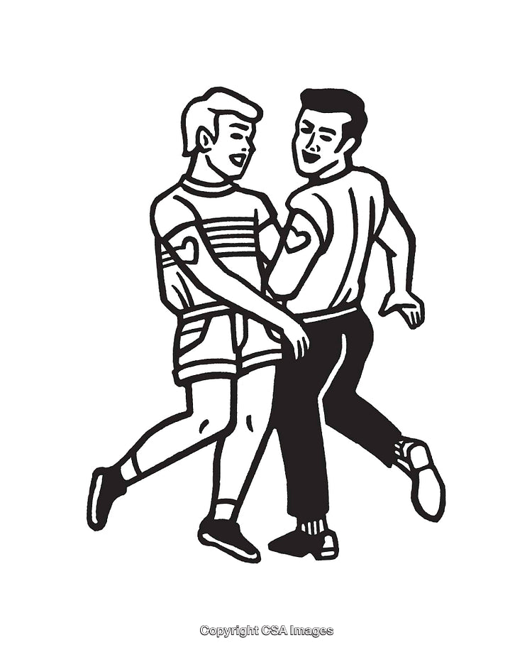 Vintage Line Art Illustration of Two People Dancing