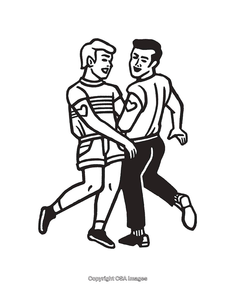 Vintage Line Art Illustration of Two People Dancing