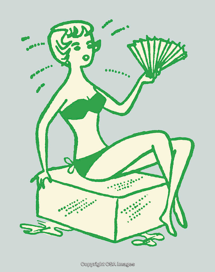 Retro Style Illustration of a Woman Cooling Using Hand Fan