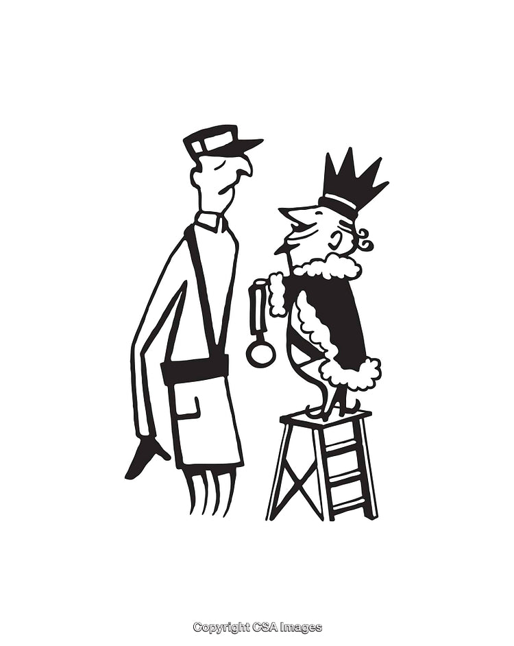Humorous Cartoon of a King Presenting a Medal to a Soldier