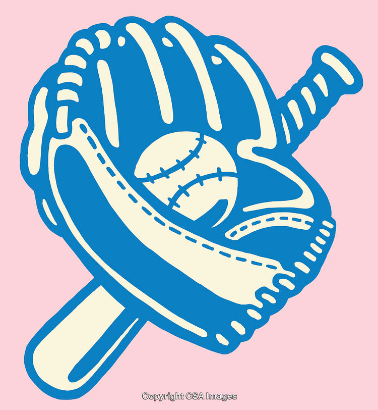 Baseball Glove and Bat Illustration in Bright Pastel Colors