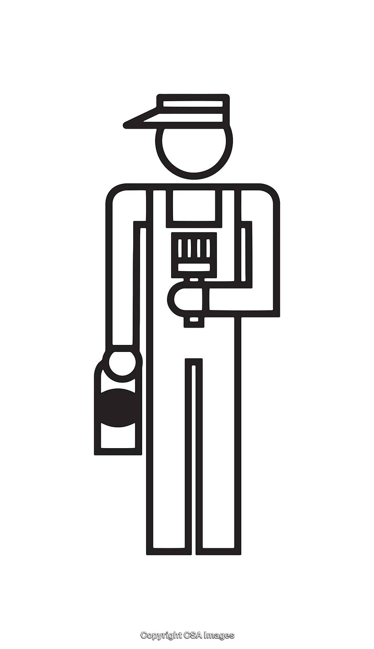 Minimalist Line Art Illustration of a Painter Worker Holding Tools