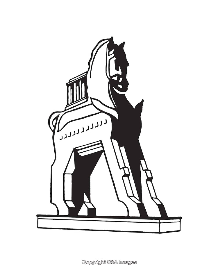 Black and White Line Art Illustration of the Trojan Horse