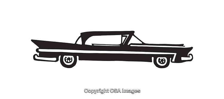 Classic Retro Car Line Illustration in Black and White