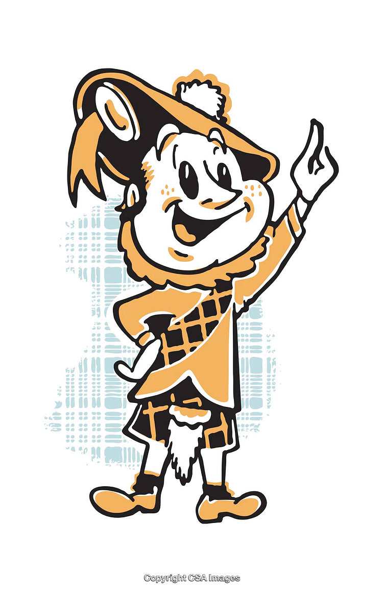 Colorful Character Illustration of a Cheerful Person in Classic Scottish Attire