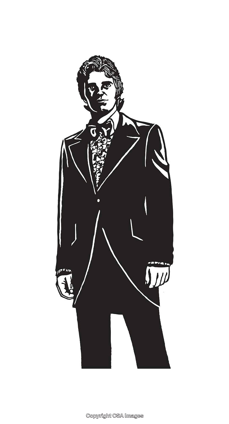Black and White Line Art of a Stylishly Dressed Gentleman