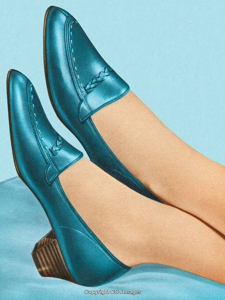 Stylized Photo of Blue Loafers with Textured Dot Screen Style