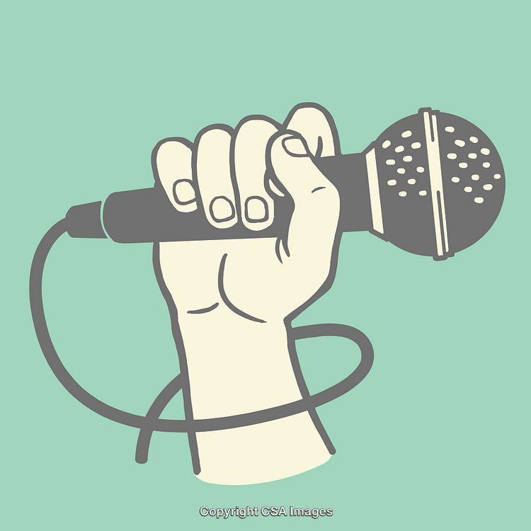 Hand Holding Microphone in Colorful Line Art Illustration