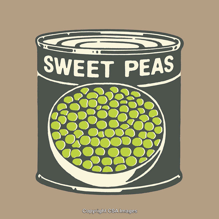 Vintage Sweet Pea Can Design in Retro Line Art Style