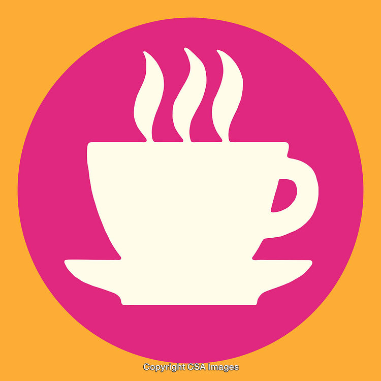 Simple Line Art Illustration of a Steaming Coffee Cup on Bold Background