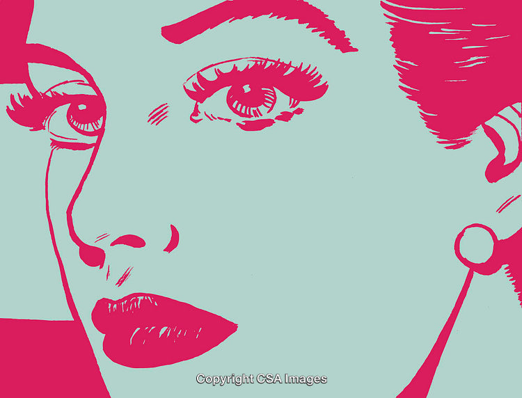Colorful Pop Art Portrait of a Woman with Bold Red and Blue Tones
