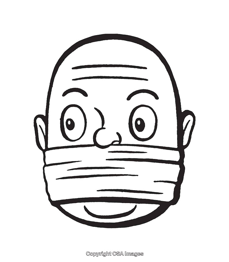 Black and White Cartoon Face Wearing a Mask Illustration