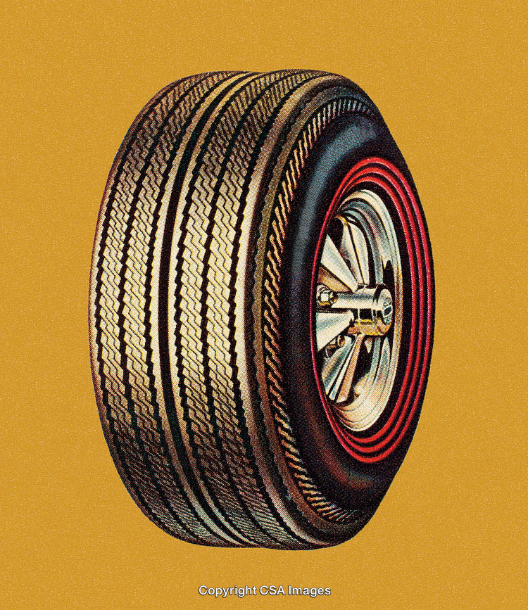 Close-Up of a Stylized Vintage Car Tire on a Retro Yellow Background
