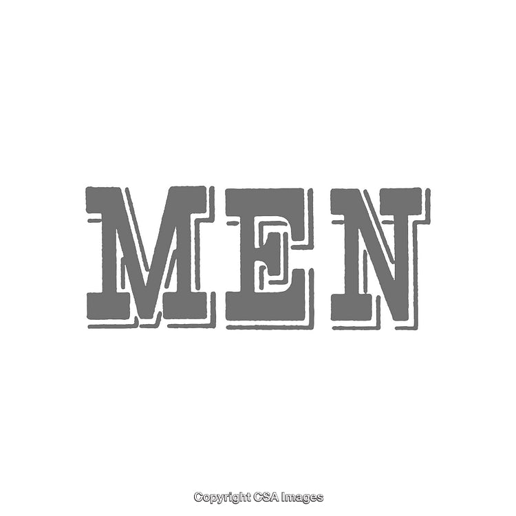 Men Text in Gray Letterpress Style Over White Background