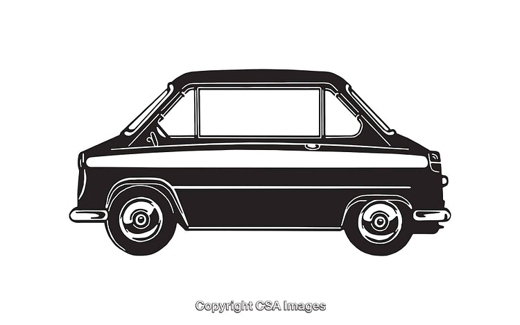 Retro Black and White Line Art Illustration of a Classic Car