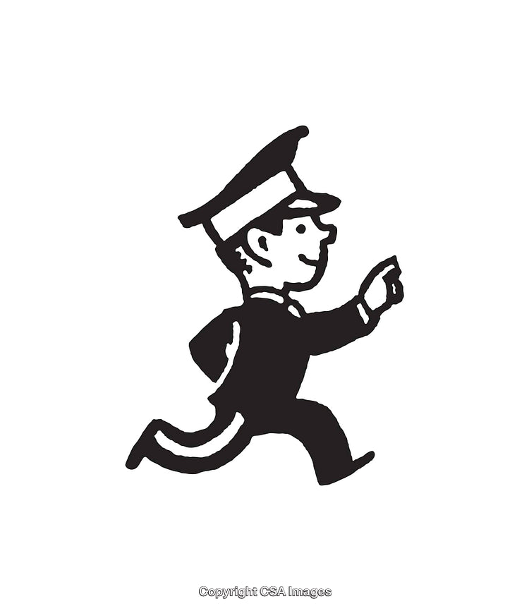 Black and White Line Art of Courier in Uniform Running