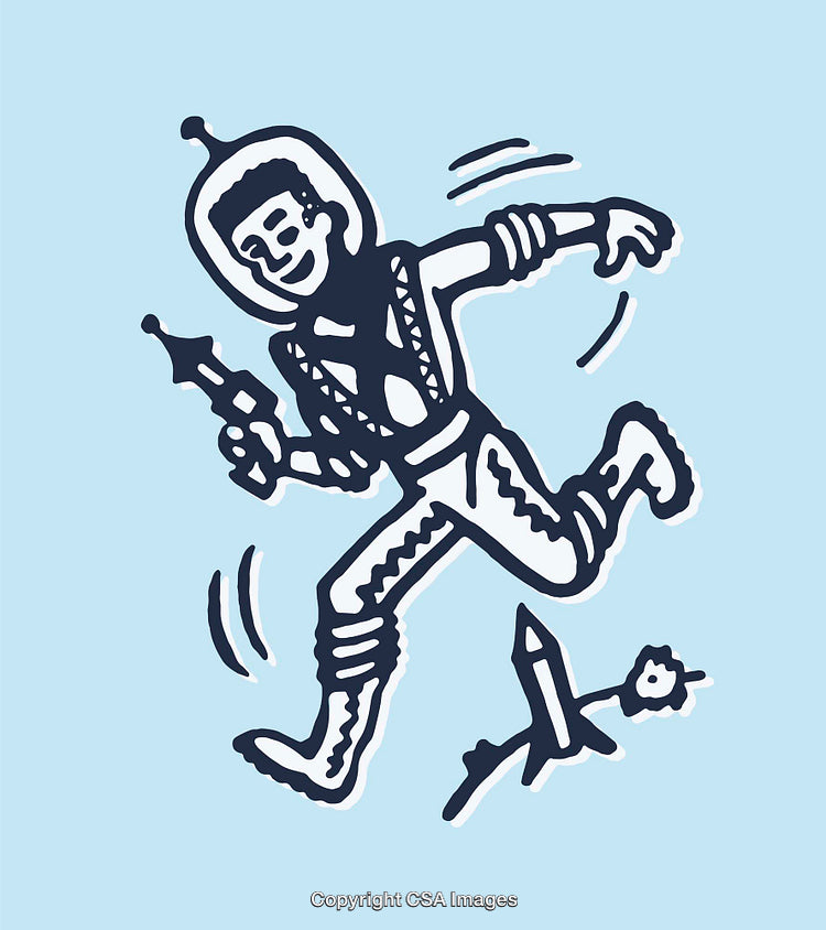 Cartoon Character in Space Suit with a Ray Gun Illustration