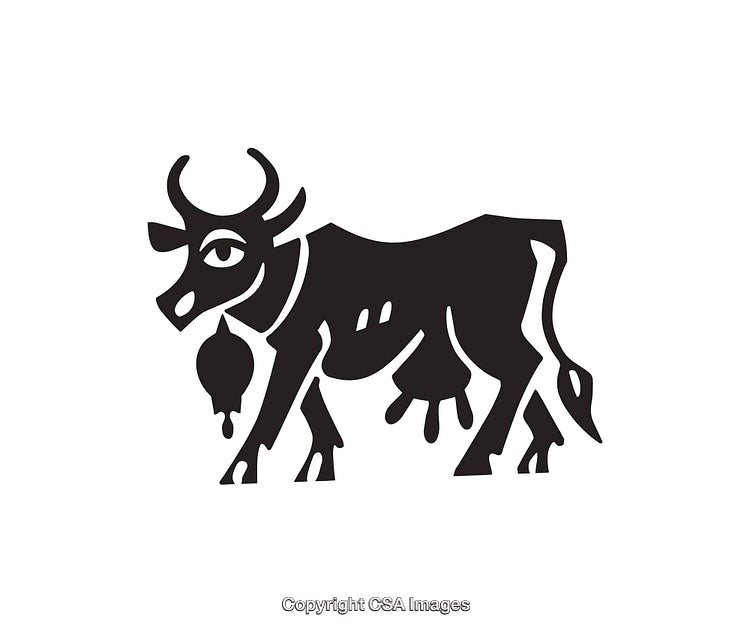 Black and White Line Art of a Stylized Cow