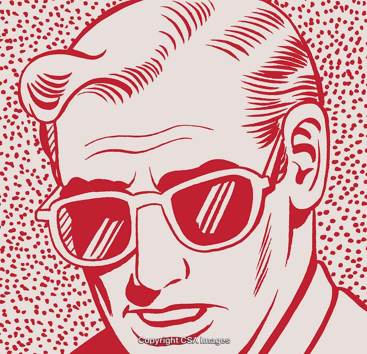 Stylized Red and White Illustration of a Person Wearing Sunglasses
