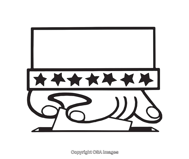 Illustration of a Hand Placing a Voting Ballot in Simple Line Art