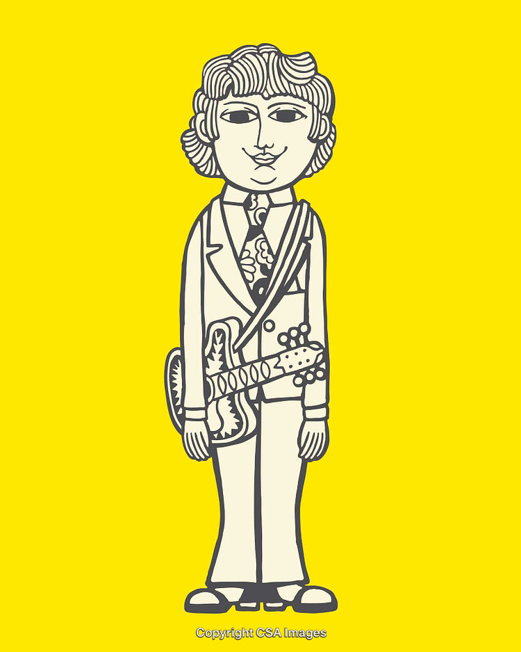 Artistic Line Illustration of a Suit-Clad Man with Musical Instrument